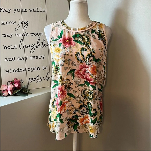 Carmen Marc Valvo Pink Floral Mixed Media Sleeveless Blouse - size Small - Picture 1 of 10